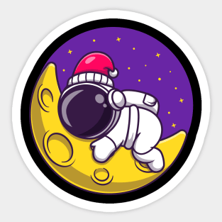 Cute Astronaut Sleeping On Moon Cartoon Sticker